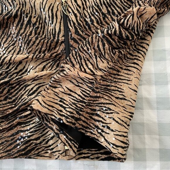 Joseph Ribkoff fitted blazer zip up animal prints sequins embellished medium - Picture 8 of 14